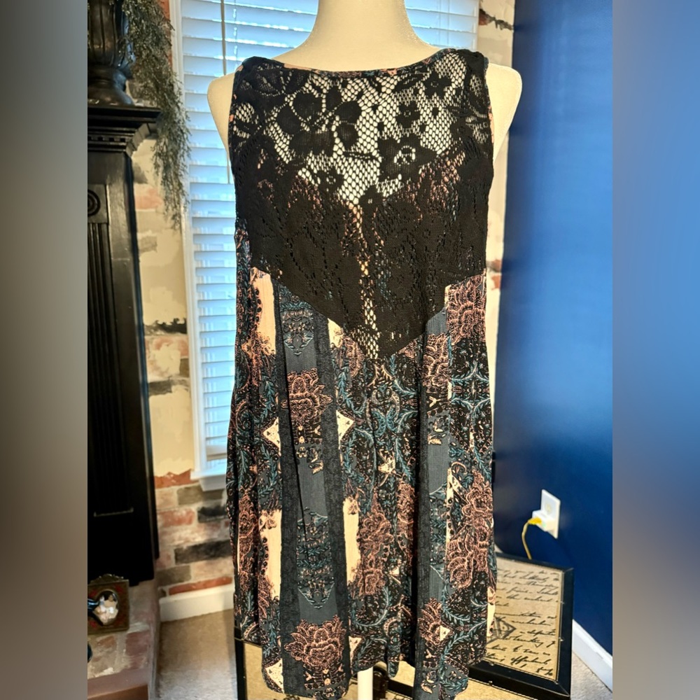 Free People Count Me In Trapeze Tank Top Tunic Swing Black Boho, Size Small